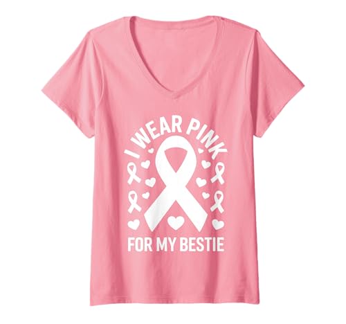 Damen Ich trage Rosa, um Meine Beste Freundin auf Krebs aufmerksam zu Machen T-Shirt mit V-Ausschnitt Damen Ich trage Rosa, um Meine Beste Freundin auf Krebs aufmerksam zu Machen T-Shirt mit V-Ausschnitt von Cancer Awareness Bestie Support Tees