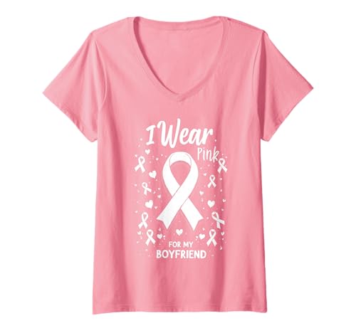 Damen Ich trage Rosa, um Meinen Freund auf Krebs aufmerksam zu Machen T-Shirt mit V-Ausschnitt Damen Ich trage Rosa, um Meinen Freund auf Krebs aufmerksam zu Machen T-Shirt mit V-Ausschnitt von Cancer Awareness Boyfriend Support Gifts