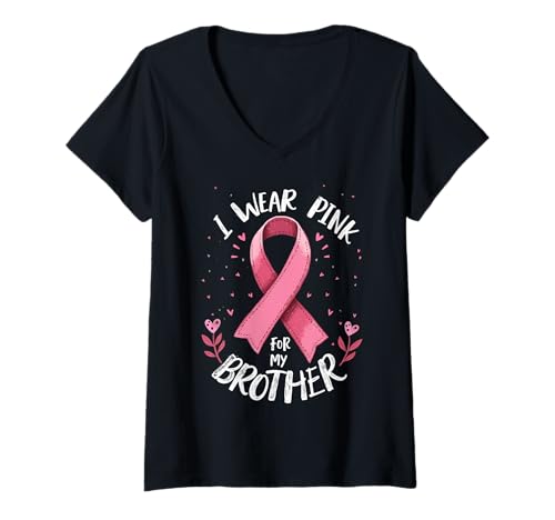 Damen Ich trage Rosa, um Meinen Bruder auf Krebs aufmerksam zu Machen T-Shirt mit V-Ausschnitt Damen Ich trage Rosa, um Meinen Bruder auf Krebs aufmerksam zu Machen T-Shirt mit V-Ausschnitt von Cancer Awareness Brother Support Apparel Tees