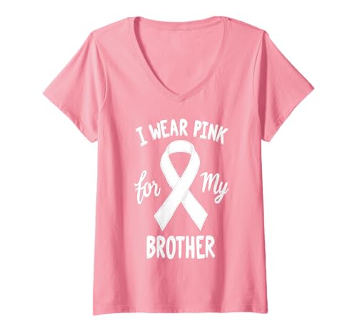 Damen Ich trage Rosa, um Meinen Bruder auf Krebs aufmerksam zu Machen T-Shirt mit V-Ausschnitt Damen Ich trage Rosa, um Meinen Bruder auf Krebs aufmerksam zu Machen T-Shirt mit V-Ausschnitt von Cancer Awareness Brother Support Apparel Tees