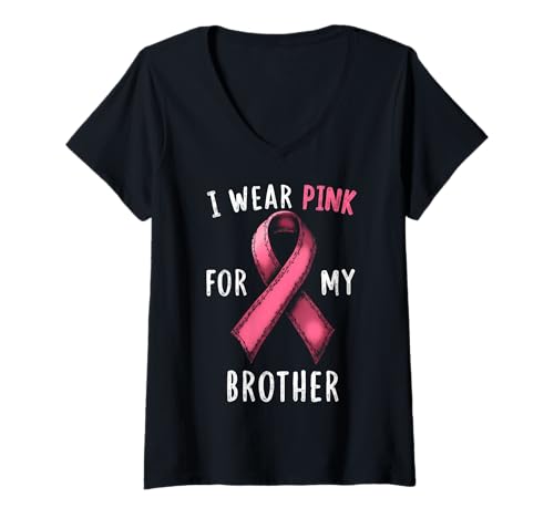 Damen Ich trage Rosa, um Meinen Bruder auf Krebs aufmerksam zu Machen T-Shirt mit V-Ausschnitt Damen Ich trage Rosa, um Meinen Bruder auf Krebs aufmerksam zu Machen T-Shirt mit V-Ausschnitt von Cancer Awareness Brother Support Apparel