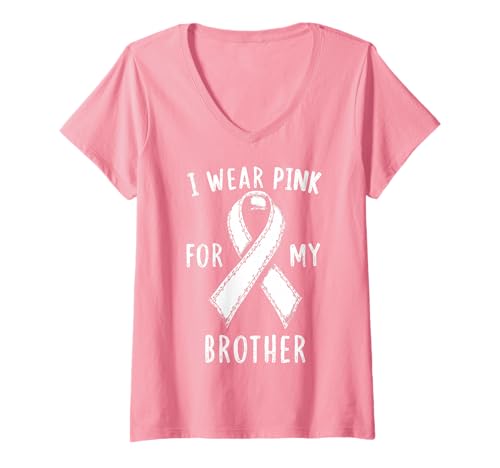 Damen Ich trage Rosa, um Meinen Bruder auf Krebs aufmerksam zu Machen T-Shirt mit V-Ausschnitt Damen Ich trage Rosa, um Meinen Bruder auf Krebs aufmerksam zu Machen T-Shirt mit V-Ausschnitt von Cancer Awareness Brother Support Apparel