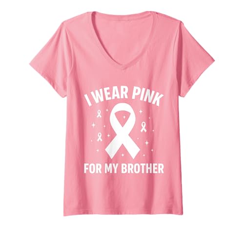 Damen Ich trage Rosa, um Meinen Bruder auf Krebs aufmerksam zu Machen T-Shirt mit V-Ausschnitt Damen Ich trage Rosa, um Meinen Bruder auf Krebs aufmerksam zu Machen T-Shirt mit V-Ausschnitt von Cancer Awareness Brother Support Tees Gifts Co