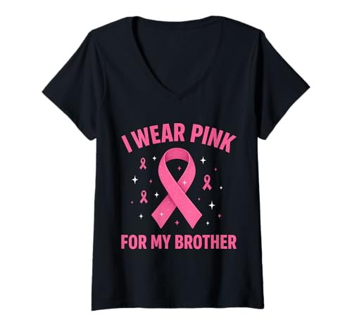 Damen Ich trage Rosa, um Meinen Bruder auf Krebs aufmerksam zu Machen T-Shirt mit V-Ausschnitt Damen Ich trage Rosa, um Meinen Bruder auf Krebs aufmerksam zu Machen T-Shirt mit V-Ausschnitt von Cancer Awareness Brother Support Tees Gifts Co