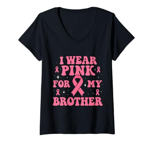Damen Ich trage Rosa, um Meinen Bruder auf Krebs aufmerksam zu Machen T-Shirt mit V-Ausschnitt Damen Ich trage Rosa, um Meinen Bruder auf Krebs aufmerksam zu Machen T-Shirt mit V-Ausschnitt von Cancer Awareness Brother Support Tees Gifts