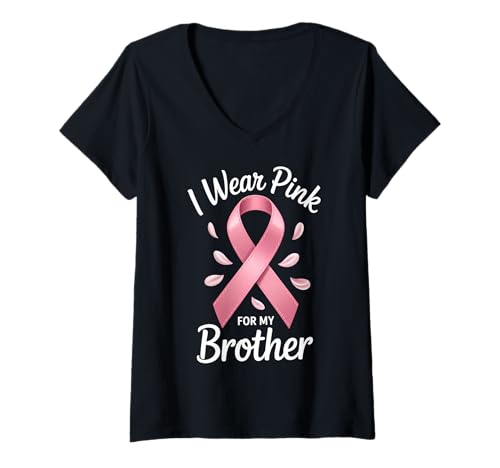 Damen Ich trage Rosa, um Meinen Bruder auf Krebs aufmerksam zu Machen T-Shirt mit V-Ausschnitt Damen Ich trage Rosa, um Meinen Bruder auf Krebs aufmerksam zu Machen T-Shirt mit V-Ausschnitt von Cancer Awareness Brother Support Tees