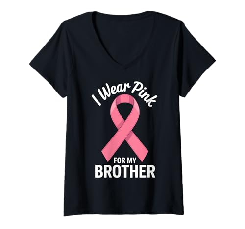 Damen Ich trage Rosa, um Meinen Bruder auf Krebs aufmerksam zu Machen T-Shirt mit V-Ausschnitt Damen Ich trage Rosa, um Meinen Bruder auf Krebs aufmerksam zu Machen T-Shirt mit V-Ausschnitt von Cancer Awareness Brother Support Tees