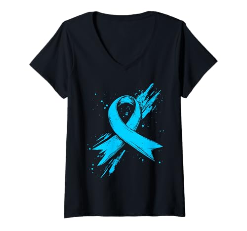 Damen Light Blue Ribbon Prostate Cancer Awareness Men T-Shirt mit V-Ausschnitt Damen Light Blue Ribbon Prostate Cancer Awareness Men T-Shirt mit V-Ausschnitt von Cancer Awareness Clothes For Women and Men