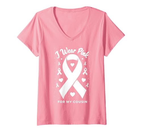 Damen Ich trage Rosa, um bei Meinem Cousin auf Krebs aufmerksam zu Machen T-Shirt mit V-Ausschnitt Damen Ich trage Rosa, um bei Meinem Cousin auf Krebs aufmerksam zu Machen T-Shirt mit V-Ausschnitt von Cancer Awareness Cousin Support Gifts