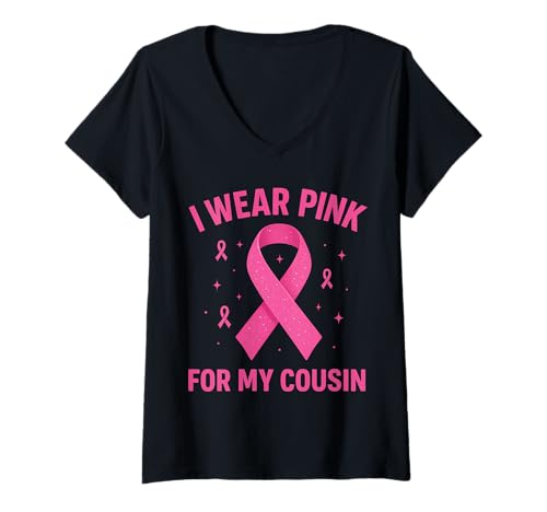 Damen Ich trage Rosa, um bei Meinem Cousin auf Krebs aufmerksam zu Machen T-Shirt mit V-Ausschnitt Damen Ich trage Rosa, um bei Meinem Cousin auf Krebs aufmerksam zu Machen T-Shirt mit V-Ausschnitt von Cancer Awareness Cousin Support Tees Gifts Co