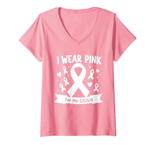 Damen Ich trage Rosa, um bei Meinem Cousin auf Krebs aufmerksam zu Machen T-Shirt mit V-Ausschnitt Damen Ich trage Rosa, um bei Meinem Cousin auf Krebs aufmerksam zu Machen T-Shirt mit V-Ausschnitt von Cancer Awareness Cousin Support Tees