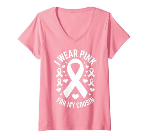 Damen Ich trage Rosa, um bei Meinem Cousin auf Krebs aufmerksam zu Machen T-Shirt mit V-Ausschnitt Damen Ich trage Rosa, um bei Meinem Cousin auf Krebs aufmerksam zu Machen T-Shirt mit V-Ausschnitt von Cancer Awareness Cousin Support Tees