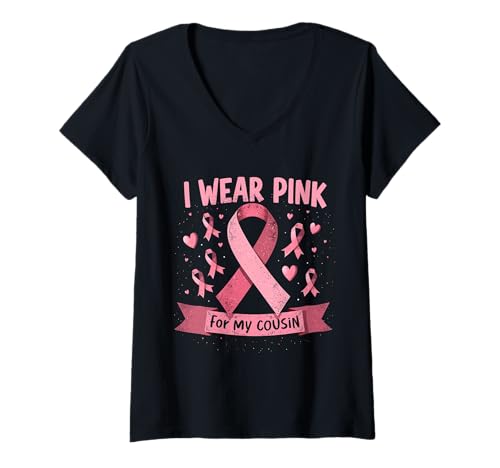 Damen Ich trage Rosa, um bei Meinem Cousin auf Krebs aufmerksam zu Machen T-Shirt mit V-Ausschnitt Damen Ich trage Rosa, um bei Meinem Cousin auf Krebs aufmerksam zu Machen T-Shirt mit V-Ausschnitt von Cancer Awareness Cousin Support Tees