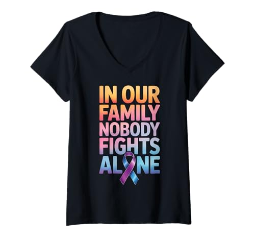 Damen Krebs In unserer Familie kämpft niemand alleine T-Shirt mit V-Ausschnitt Damen Krebs In unserer Familie kämpft niemand alleine T-Shirt mit V-Ausschnitt von Cancer Awareness Disease Survivor Breast Cancer