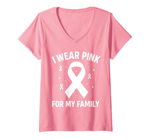 Damen Ich trage Rosa, um in meiner Familie auf Krebs aufmerksam zu Machen T-Shirt mit V-Ausschnitt Damen Ich trage Rosa, um in meiner Familie auf Krebs aufmerksam zu Machen T-Shirt mit V-Ausschnitt von Cancer Awareness Family Support Gifts & Tees Co