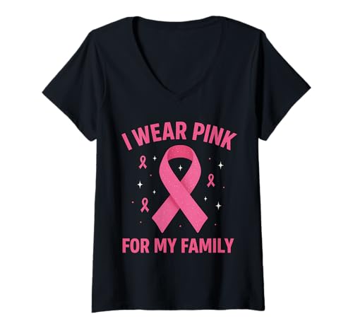 Damen Ich trage Rosa, um in meiner Familie auf Krebs aufmerksam zu Machen T-Shirt mit V-Ausschnitt Damen Ich trage Rosa, um in meiner Familie auf Krebs aufmerksam zu Machen T-Shirt mit V-Ausschnitt von Cancer Awareness Family Support Gifts & Tees Co