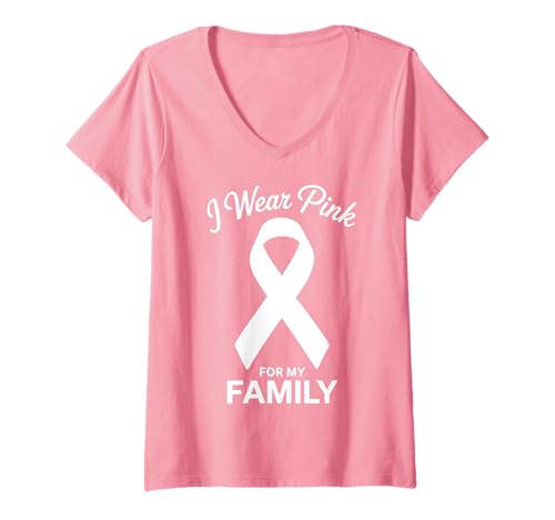 Damen Ich trage Rosa, um in meiner Familie auf Krebs aufmerksam zu Machen T-Shirt mit V-Ausschnitt Damen Ich trage Rosa, um in meiner Familie auf Krebs aufmerksam zu Machen T-Shirt mit V-Ausschnitt von Cancer Awareness Family Support Gifts & Tees