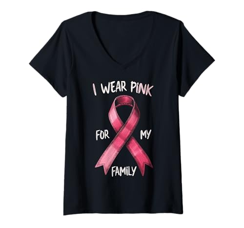 Damen Ich trage Rosa, um in meiner Familie auf Krebs aufmerksam zu Machen T-Shirt mit V-Ausschnitt Damen Ich trage Rosa, um in meiner Familie auf Krebs aufmerksam zu Machen T-Shirt mit V-Ausschnitt von Cancer Awareness Family Support Tees Gifts