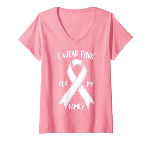 Damen Ich trage Rosa, um in meiner Familie auf Krebs aufmerksam zu Machen T-Shirt mit V-Ausschnitt Damen Ich trage Rosa, um in meiner Familie auf Krebs aufmerksam zu Machen T-Shirt mit V-Ausschnitt von Cancer Awareness Family Support Tees Gifts