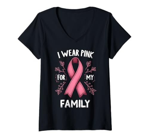Damen Ich trage Rosa, um in meiner Familie auf Krebs aufmerksam zu Machen T-Shirt mit V-Ausschnitt Damen Ich trage Rosa, um in meiner Familie auf Krebs aufmerksam zu Machen T-Shirt mit V-Ausschnitt von Cancer Awareness Family Support Tees Gifts