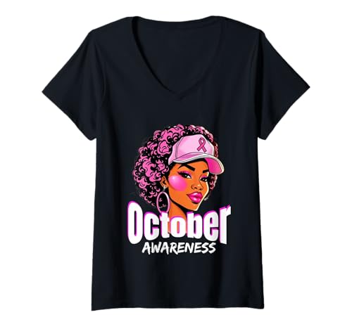 Damen Black Woman In October Pink Cancer Awareness T-Shirt Geschenk T-Shirt mit V-Ausschnitt Damen Black Woman In October Pink Cancer Awareness T-Shirt Geschenk T-Shirt mit V-Ausschnitt von Cancer Awareness Gift Idea Design Clothing Experts