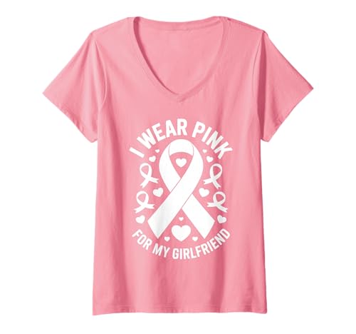 Damen Ich trage Rosa, um Meine Freundin auf Krebs aufmerksam zu Machen T-Shirt mit V-Ausschnitt Damen Ich trage Rosa, um Meine Freundin auf Krebs aufmerksam zu Machen T-Shirt mit V-Ausschnitt von Cancer Awareness Girlfriend Support Apparel