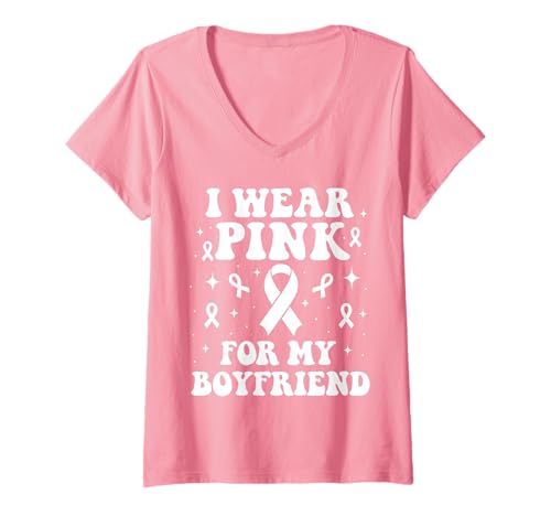 Damen Ich trage Rosa, um Meine Freundin auf Krebs aufmerksam zu Machen T-Shirt mit V-Ausschnitt Damen Ich trage Rosa, um Meine Freundin auf Krebs aufmerksam zu Machen T-Shirt mit V-Ausschnitt von Cancer Awareness Girlfriend Support Gifts Tees
