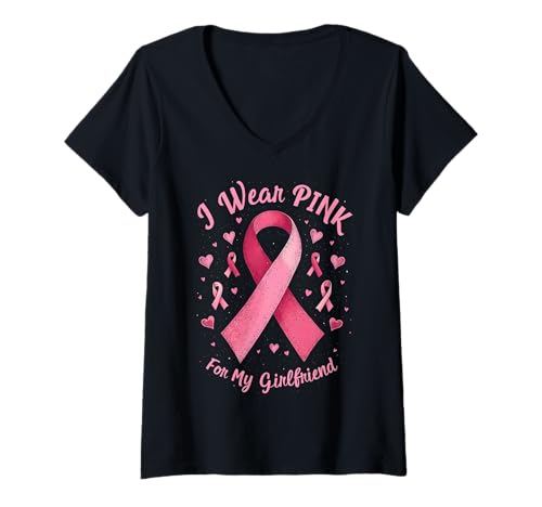 Damen Ich trage Rosa, um Meine Freundin auf Krebs aufmerksam zu Machen T-Shirt mit V-Ausschnitt Damen Ich trage Rosa, um Meine Freundin auf Krebs aufmerksam zu Machen T-Shirt mit V-Ausschnitt von Cancer Awareness Girlfriend Support Tees & Gifts