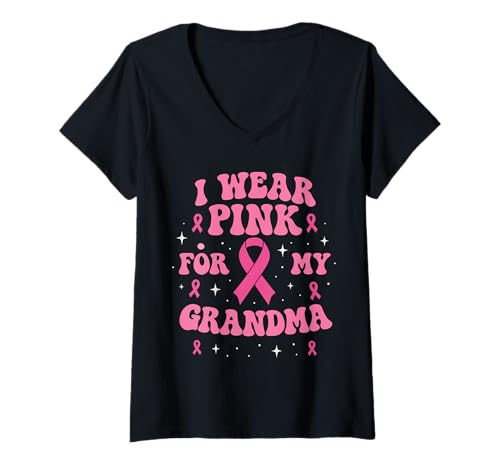 Damen Ich trage Rosa, um Meine Großmutter auf Krebs aufmerksam zu Machen T-Shirt mit V-Ausschnitt Damen Ich trage Rosa, um Meine Großmutter auf Krebs aufmerksam zu Machen T-Shirt mit V-Ausschnitt von Cancer Awareness Grandma Support Apparel Gifts