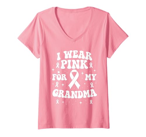 Damen Ich trage Rosa, um Meine Großmutter auf Krebs aufmerksam zu Machen T-Shirt mit V-Ausschnitt Damen Ich trage Rosa, um Meine Großmutter auf Krebs aufmerksam zu Machen T-Shirt mit V-Ausschnitt von Cancer Awareness Grandma Support Apparel Gifts
