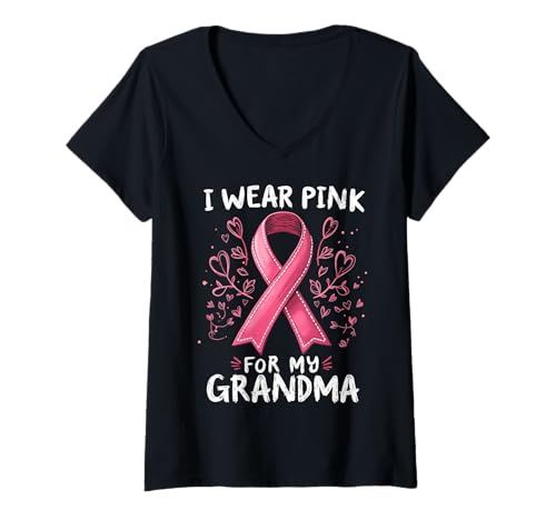 Damen Ich trage Rosa, um Meine Großmutter auf Krebs aufmerksam zu Machen T-Shirt mit V-Ausschnitt Damen Ich trage Rosa, um Meine Großmutter auf Krebs aufmerksam zu Machen T-Shirt mit V-Ausschnitt von Cancer Awareness Grandma Support Apparel Tees