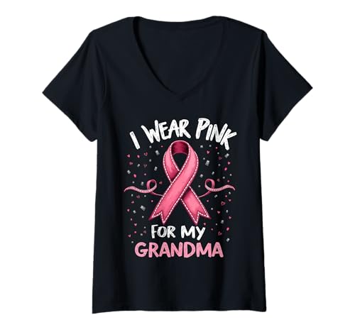Damen Ich trage Rosa, um Meine Großmutter auf Krebs aufmerksam zu Machen T-Shirt mit V-Ausschnitt Damen Ich trage Rosa, um Meine Großmutter auf Krebs aufmerksam zu Machen T-Shirt mit V-Ausschnitt von Cancer Awareness Grandma Support Apparel