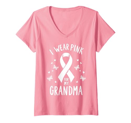 Damen Ich trage Rosa, um Meine Großmutter auf Krebs aufmerksam zu Machen T-Shirt mit V-Ausschnitt Damen Ich trage Rosa, um Meine Großmutter auf Krebs aufmerksam zu Machen T-Shirt mit V-Ausschnitt von Cancer Awareness Grandma Support Apparel