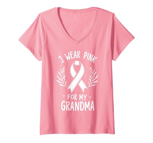 Damen Ich trage Rosa, um Meine Großmutter auf Krebs aufmerksam zu Machen T-Shirt mit V-Ausschnitt Damen Ich trage Rosa, um Meine Großmutter auf Krebs aufmerksam zu Machen T-Shirt mit V-Ausschnitt von Cancer Awareness Grandma Support Tees & Gifts