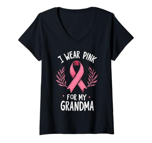 Damen Ich trage Rosa, um Meine Großmutter auf Krebs aufmerksam zu Machen T-Shirt mit V-Ausschnitt Damen Ich trage Rosa, um Meine Großmutter auf Krebs aufmerksam zu Machen T-Shirt mit V-Ausschnitt von Cancer Awareness Grandma Support Tees & Gifts