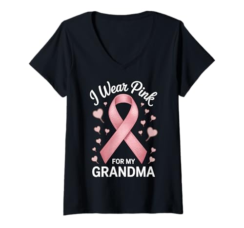 Damen Ich trage Rosa, um Meine Großmutter auf Krebs aufmerksam zu Machen T-Shirt mit V-Ausschnitt von Cancer Awareness Grandma Support Tees