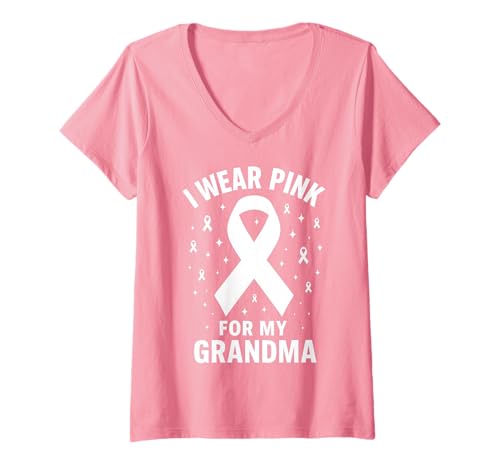 Damen Ich trage Rosa, um Meine Großmutter auf Krebs aufmerksam zu Machen T-Shirt mit V-Ausschnitt Damen Ich trage Rosa, um Meine Großmutter auf Krebs aufmerksam zu Machen T-Shirt mit V-Ausschnitt von Cancer Awareness Grandma Support Tees