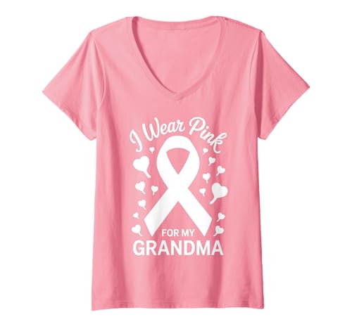 Damen Ich trage Rosa, um Meine Großmutter auf Krebs aufmerksam zu Machen T-Shirt mit V-Ausschnitt von Cancer Awareness Grandma Support Tees