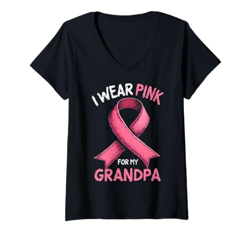 Damen Ich trage Rosa, damit Mein Opa auf Krebs aufmerksam Wird T-Shirt mit V-Ausschnitt von Cancer Awareness Grandpa Support Gifts