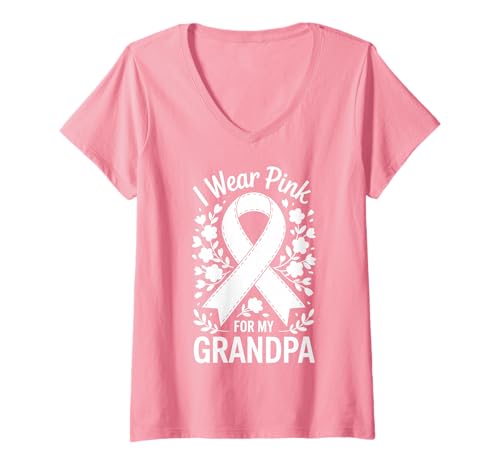 Damen Ich trage Rosa, damit Mein Opa auf Krebs aufmerksam Wird T-Shirt mit V-Ausschnitt Damen Ich trage Rosa, damit Mein Opa auf Krebs aufmerksam Wird T-Shirt mit V-Ausschnitt von Cancer Awareness Grandpa Support Tees Co