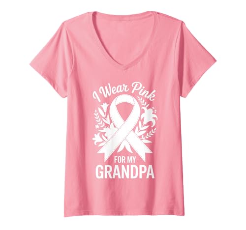Damen Ich trage Rosa, damit Mein Opa auf Krebs aufmerksam Wird T-Shirt mit V-Ausschnitt Damen Ich trage Rosa, damit Mein Opa auf Krebs aufmerksam Wird T-Shirt mit V-Ausschnitt von Cancer Awareness Grandpa Support Tees Co