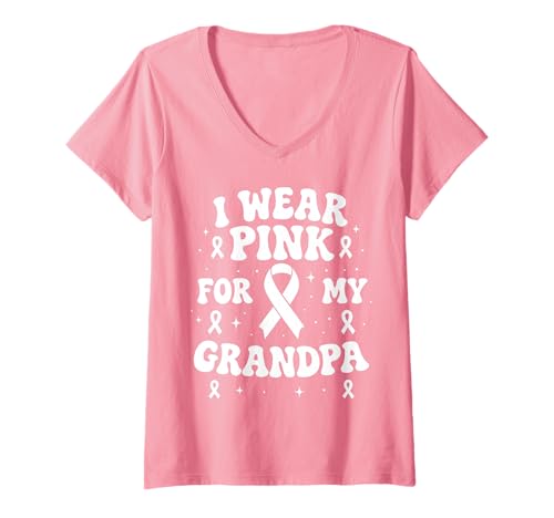 Damen Ich trage Rosa, damit Mein Opa auf Krebs aufmerksam Wird T-Shirt mit V-Ausschnitt Damen Ich trage Rosa, damit Mein Opa auf Krebs aufmerksam Wird T-Shirt mit V-Ausschnitt von Cancer Awareness Grandpa Support Tees Gifts