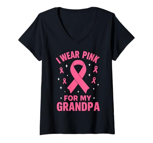 Damen Ich trage Rosa, damit Mein Opa auf Krebs aufmerksam Wird T-Shirt mit V-Ausschnitt Damen Ich trage Rosa, damit Mein Opa auf Krebs aufmerksam Wird T-Shirt mit V-Ausschnitt von Cancer Awareness Grandpa Support Tees Gifts