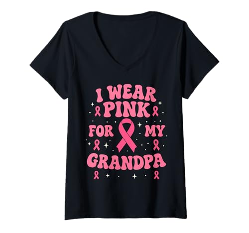 Damen Ich trage Rosa, damit Mein Opa auf Krebs aufmerksam Wird T-Shirt mit V-Ausschnitt Damen Ich trage Rosa, damit Mein Opa auf Krebs aufmerksam Wird T-Shirt mit V-Ausschnitt von Cancer Awareness Grandpa Support Tees Gifts