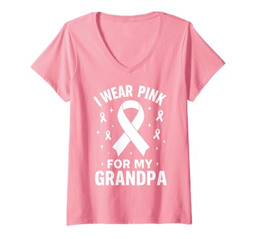 Damen Ich trage Rosa, damit Mein Opa auf Krebs aufmerksam Wird T-Shirt mit V-Ausschnitt Damen Ich trage Rosa, damit Mein Opa auf Krebs aufmerksam Wird T-Shirt mit V-Ausschnitt von Cancer Awareness Grandpa Support Tees Gifts