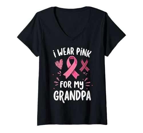 Damen Ich trage Rosa, damit Mein Opa auf Krebs aufmerksam Wird T-Shirt mit V-Ausschnitt Damen Ich trage Rosa, damit Mein Opa auf Krebs aufmerksam Wird T-Shirt mit V-Ausschnitt von Cancer Awareness Grandpa Support Tees