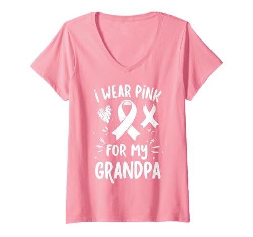 Damen Ich trage Rosa, damit Mein Opa auf Krebs aufmerksam Wird T-Shirt mit V-Ausschnitt Damen Ich trage Rosa, damit Mein Opa auf Krebs aufmerksam Wird T-Shirt mit V-Ausschnitt von Cancer Awareness Grandpa Support Tees