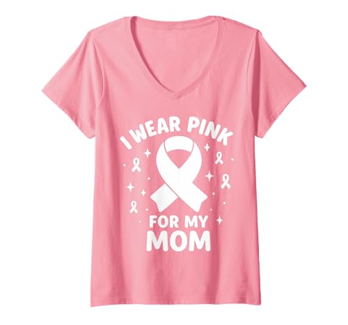 Damen Ich trage Rosa, um Meine Mutter auf Krebs aufmerksam zu Machen T-Shirt mit V-Ausschnitt Damen Ich trage Rosa, um Meine Mutter auf Krebs aufmerksam zu Machen T-Shirt mit V-Ausschnitt von Cancer Awareness Mom Support Apparel Tees