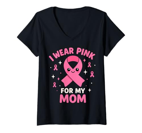 Damen Ich trage Rosa, um Meine Mutter auf Krebs aufmerksam zu Machen T-Shirt mit V-Ausschnitt Damen Ich trage Rosa, um Meine Mutter auf Krebs aufmerksam zu Machen T-Shirt mit V-Ausschnitt von Cancer Awareness Mom Support Apparel Tees