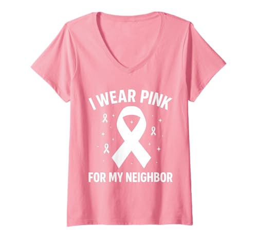 Damen Ich trage Rosa, um Meinen Nachbarn auf Krebs aufmerksam zu Machen T-Shirt mit V-Ausschnitt Damen Ich trage Rosa, um Meinen Nachbarn auf Krebs aufmerksam zu Machen T-Shirt mit V-Ausschnitt von Cancer Awareness Neighbor Support Gifts & Tees Co